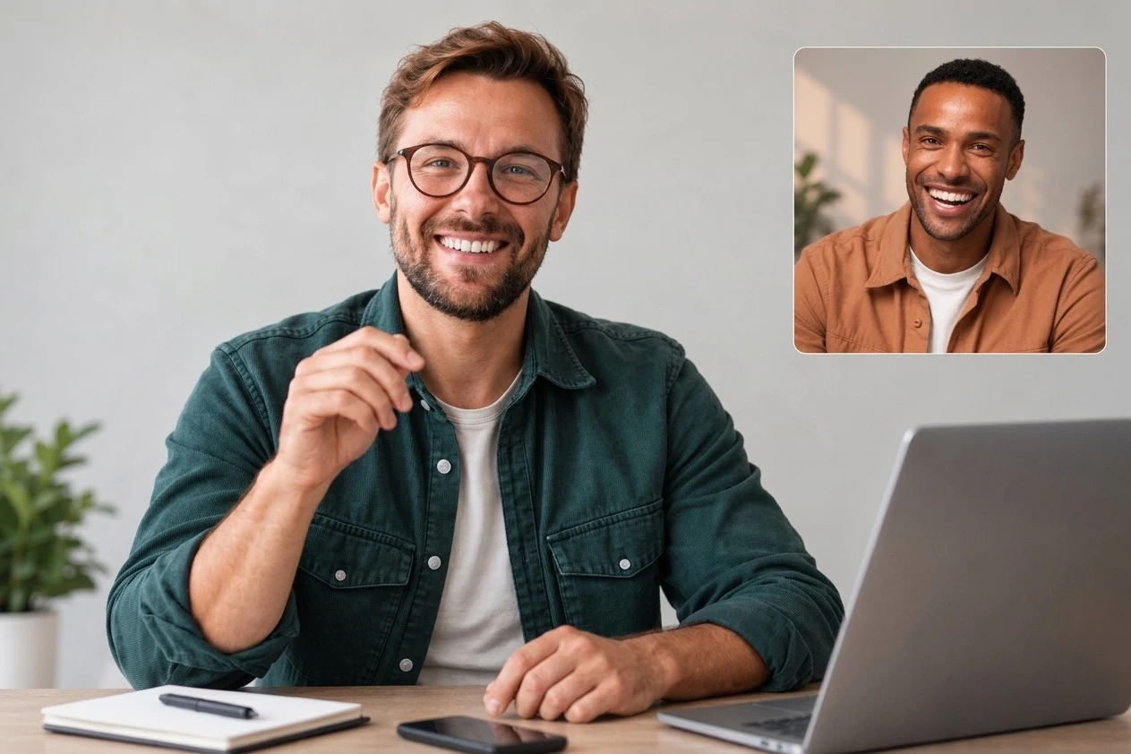 Tutor and student in an online lesson